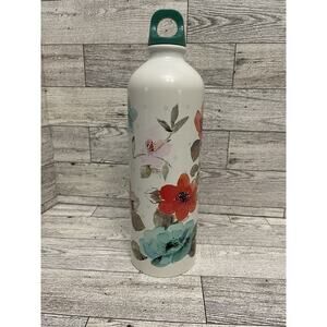 Pioneer Woman Vintage Floral Stainless Steel Water Bottle 25oz White Green Top